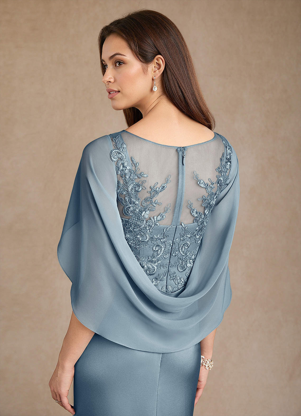 Azazie Hera Mother of the Bride Dresses Dusty Blue A-Line Lace Stretch Satin Dress image5