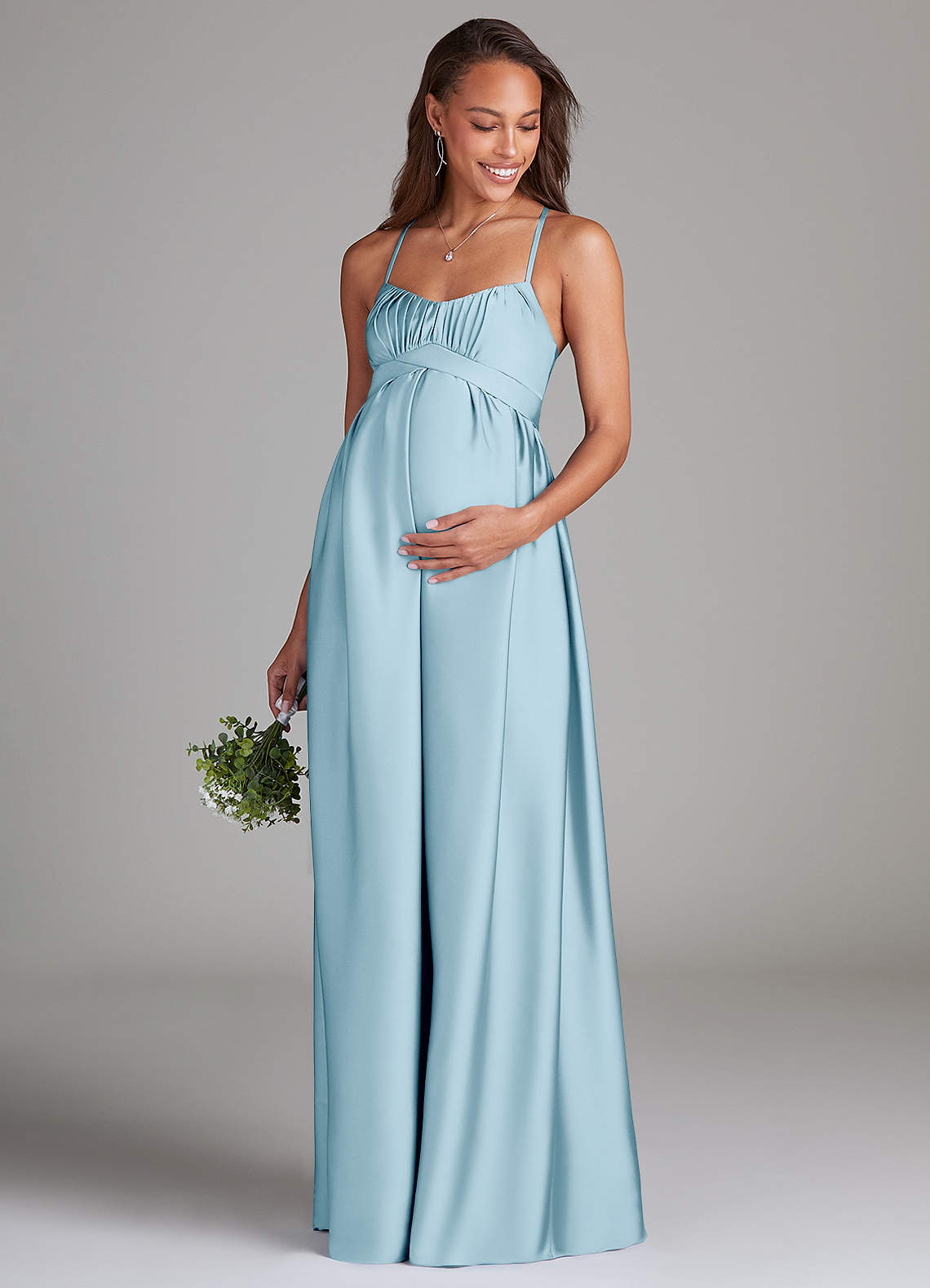 Azazie Llana vestidos de dama de honor de maternidad Vestido de Corte En A Con bolsillos Hasta el suelo Satén Elástico image1