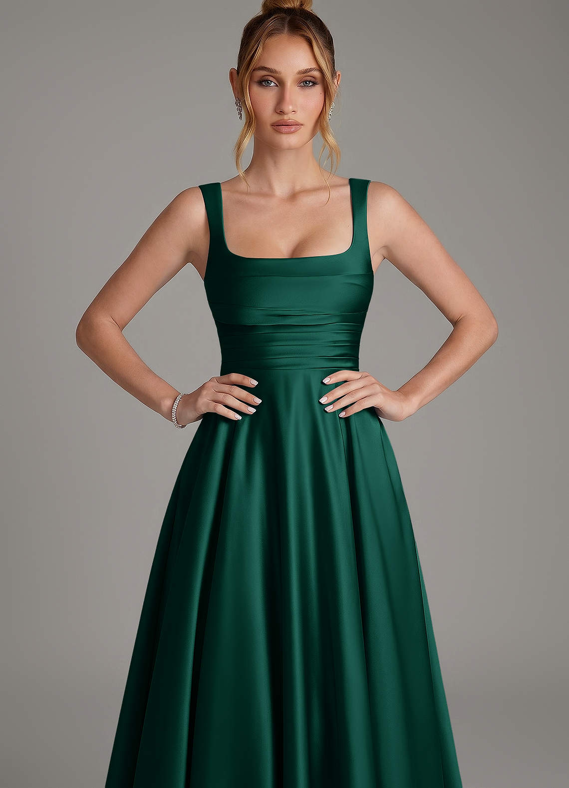 Azazie Azaria Bridesmaid Dresses Emerald A-Line Corset Stretch Satin Dress image5