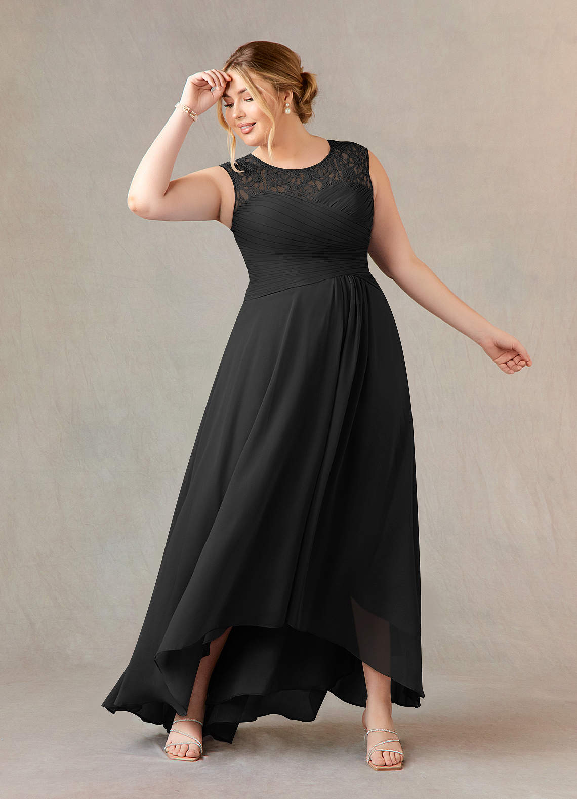 Azazie Zen Black A-Line Scoop Lace Chiffon Dress Ready to Ship