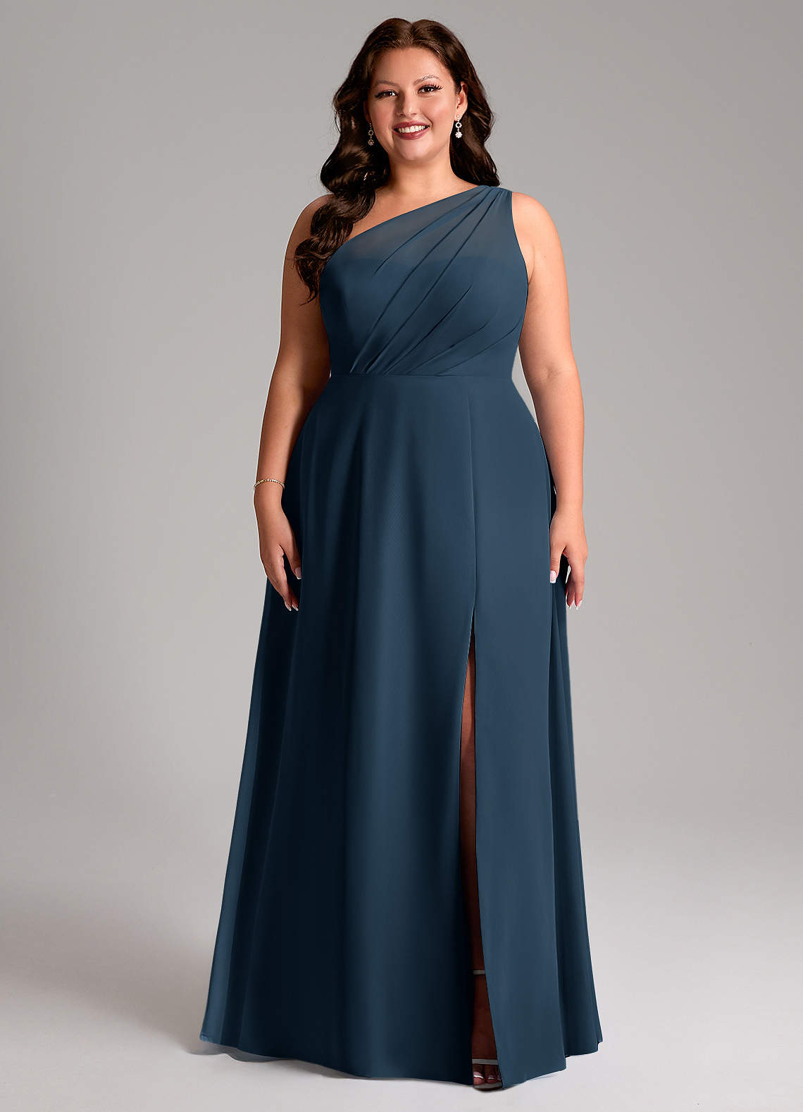 Azazie Phaedra Bridesmaid Dresses Dark Navy A-Line One Shoulder Chiffon Dress image1