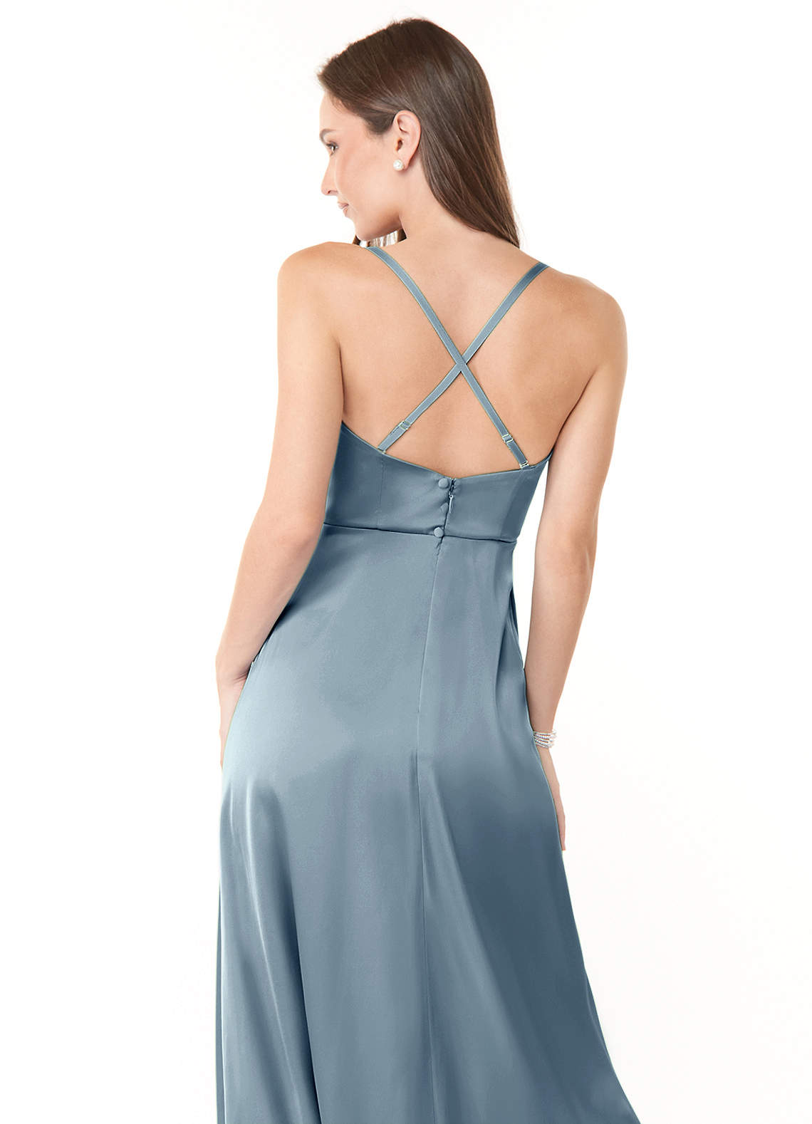 dusty blue cowl neck dress Berylove Women Dusty Blue Sheath Satin Bridesmaid Dress Cowl Neck Maxi Wedding Party Guest Dress with Slit, Twilight / US16