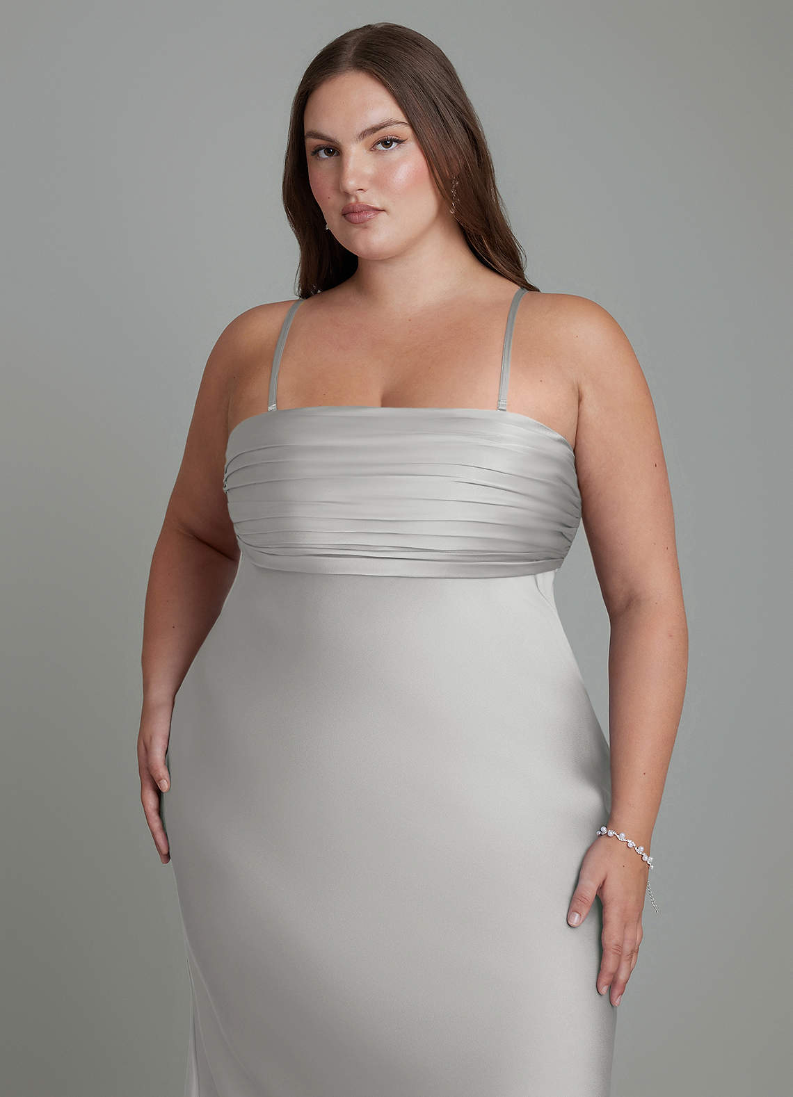 Azazie Saylor Bridesmaid Dresses Silver Mermaid Strapless Stretch Satin Dress image16