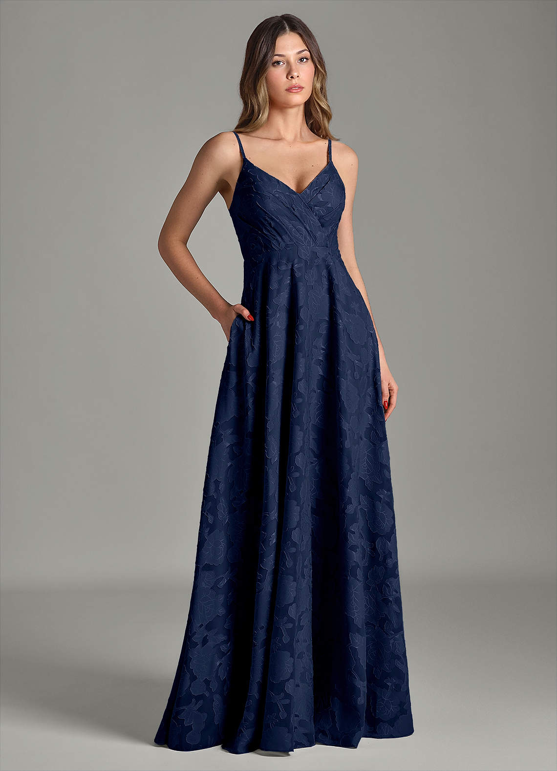 Azazie Amani Brudepigekjoler En streg Plisseret Blomsterudbrændthed Gulv-længde Kjole image2