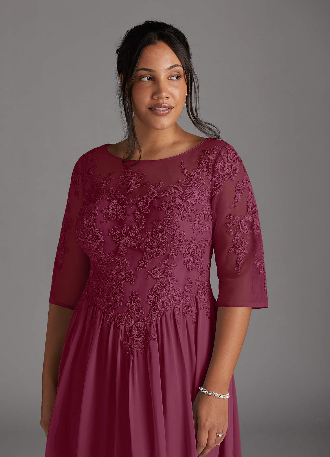Azazie Mirielle vestidos de madre de la novia Vestido de Mora de Gasa de Corte En A con Encaje Scoop image11