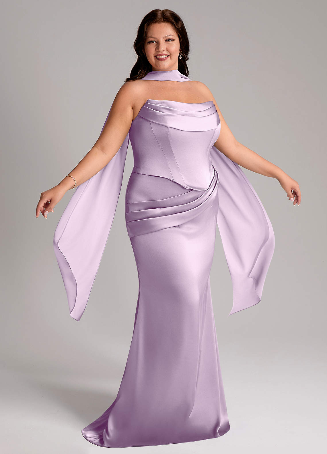 Azazie Sorrel Bridesmaid Dresses Frosted Lilac Mermaid Strapless Stretch Satin Convertible Dress image8