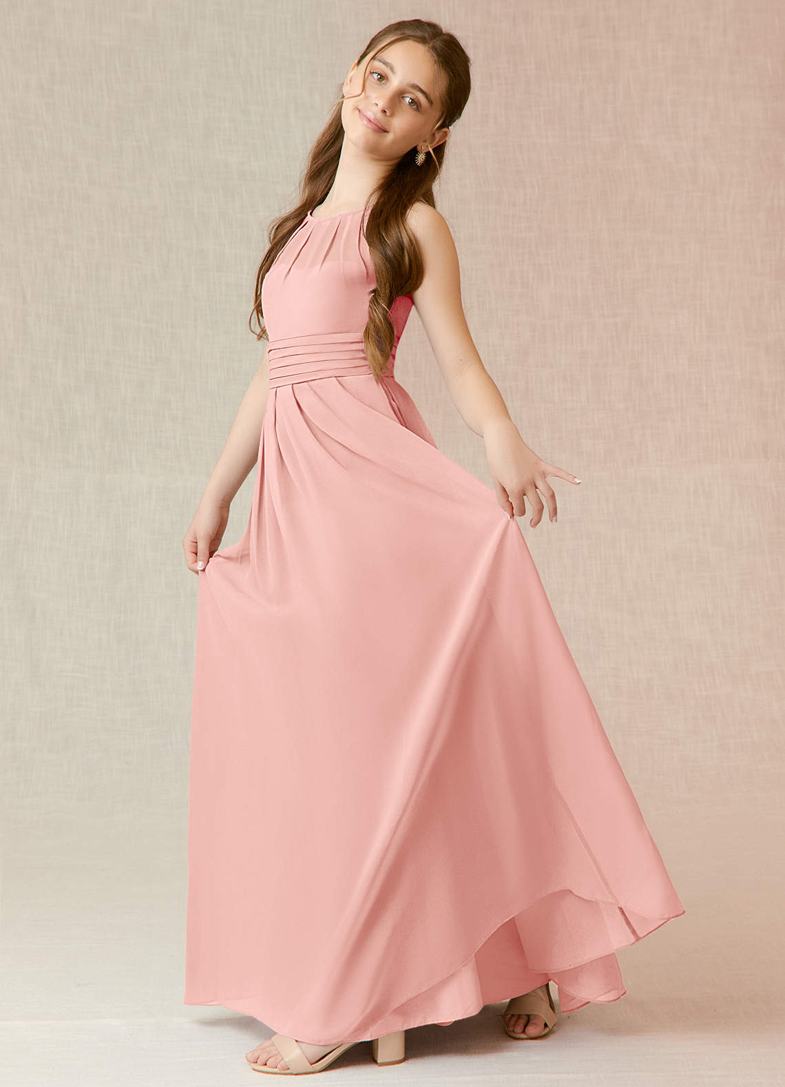 Azazie Bibiane Junior Rosette A-Line Pleated Chiffon Dress image2