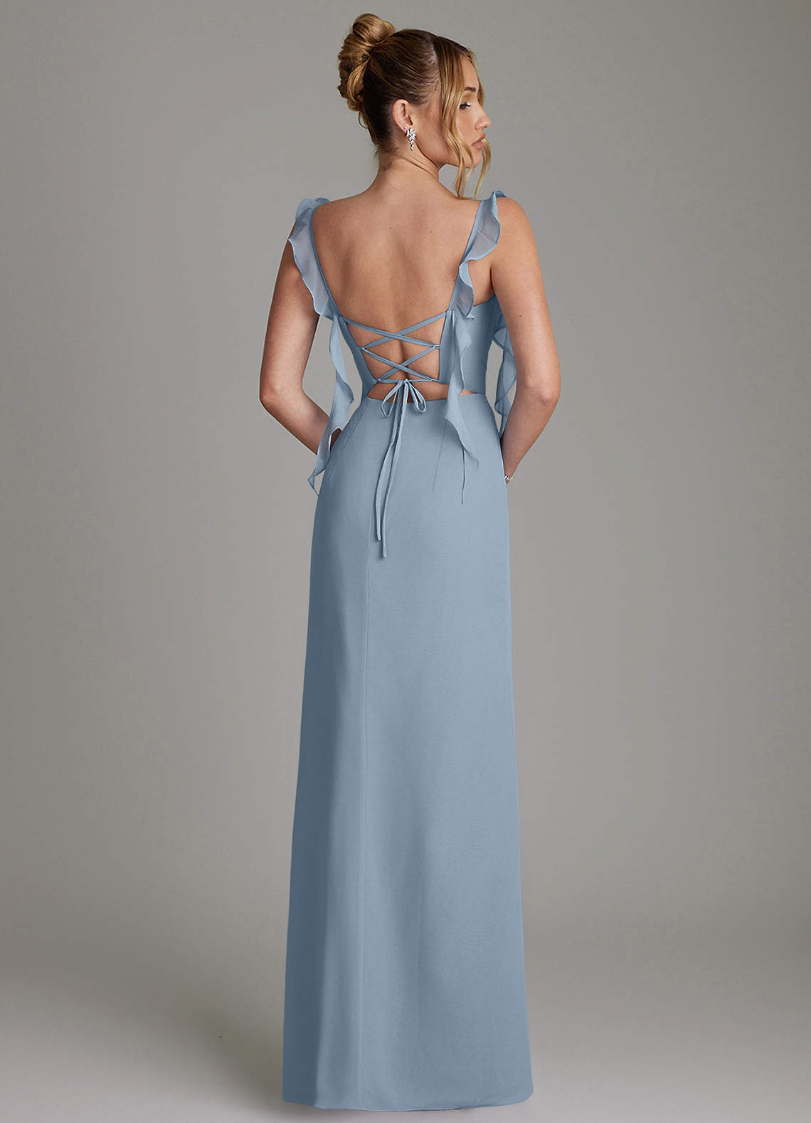 Azazie Jessamine Bridesmaid Dresses Dusty Blue Mermaid Corset Chiffon Dress image7
