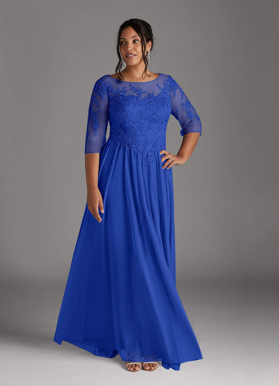 Azazie Harriet Mother of the Bride Dresses Royal Blue A-Line Scoop lace Mesh Dress image1