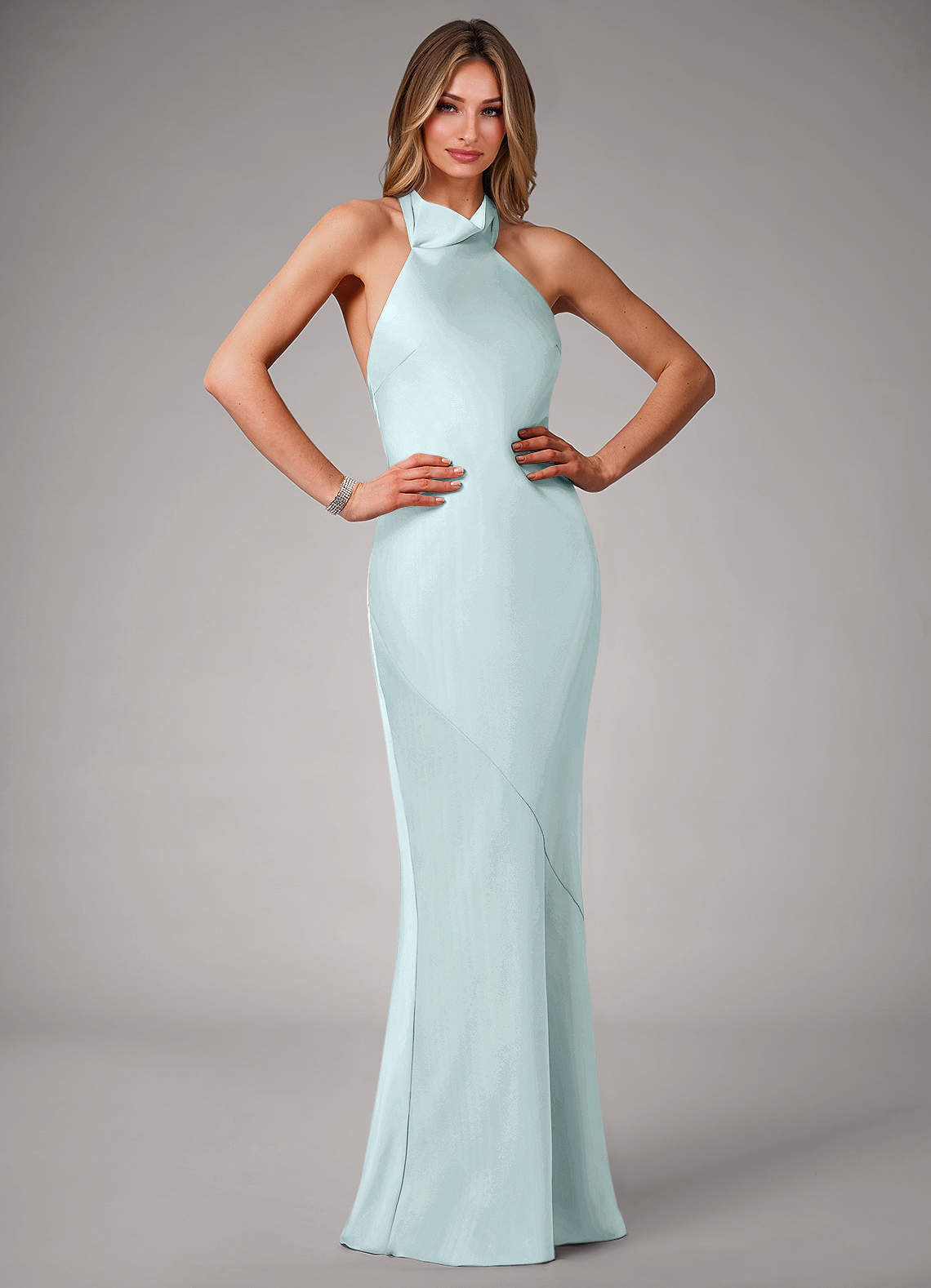 Azazie Velli Bridesmaid Dresses Sea Glass Mermaid Stretch Satin Dress image1