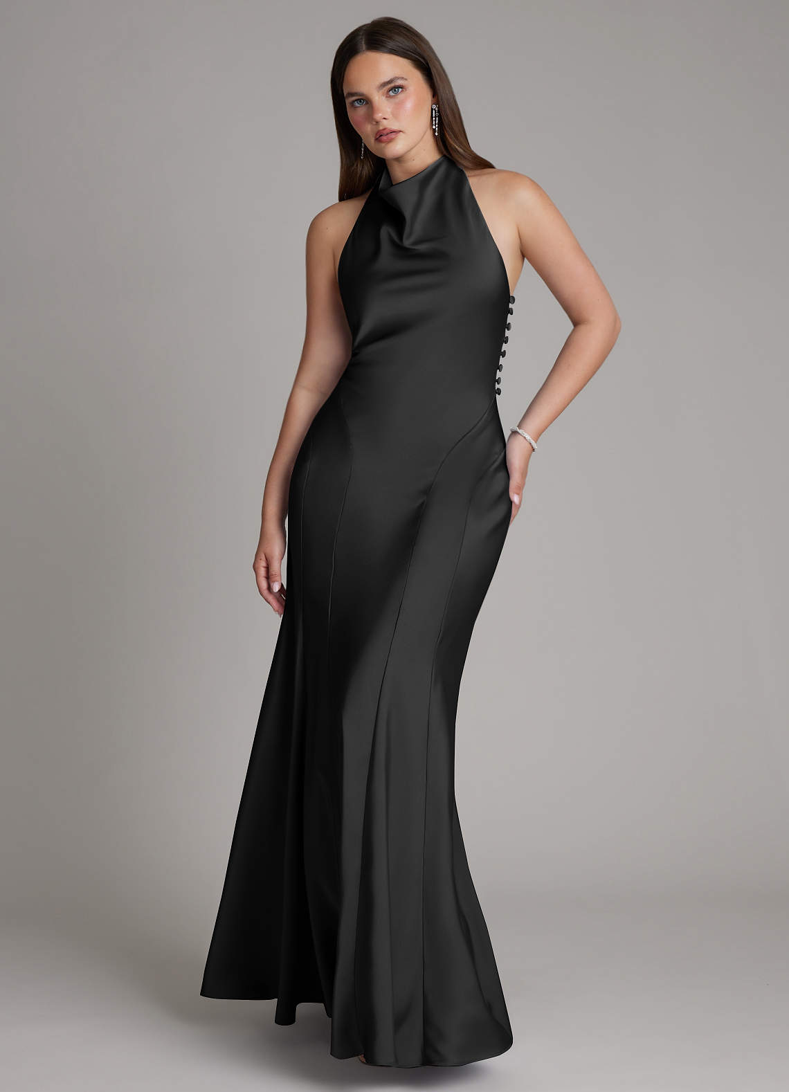 美品✨ sahara サハラ Tulle Sleeve Satin Dress Azazie Sahara Ready to Ship Black Stretch Satin Bridesmaid Dresses