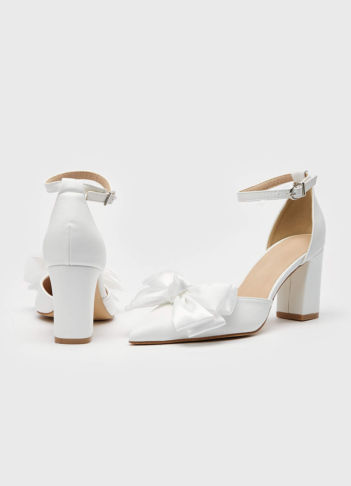 front Double Satin Bow Pointed Toe Heels