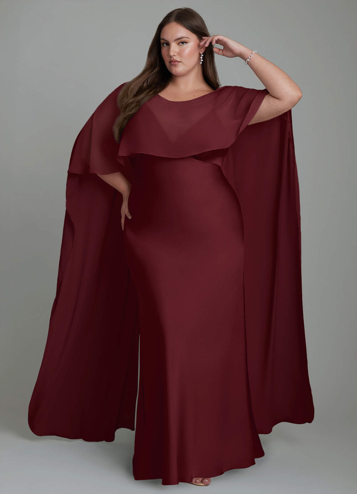 Azazie Stefania Jurken voor bruidsmeisjes Jurk van Stretch Satijn met A-lijn Cabernet image1
