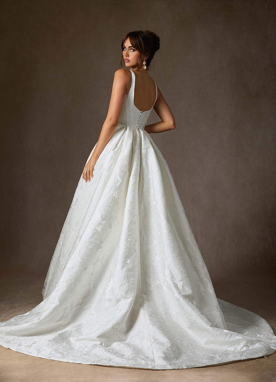 Azazie Ruby Wedding Dresses Diamond White Ball-Gown with Pockets Floral Jacquard Dress image1