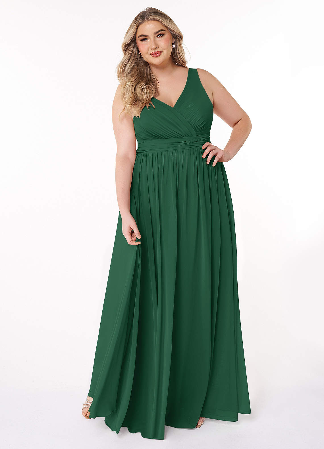 Azazie Kora Bridesmaid Dresses Dark Green A-Line Pleated Chiffon Dress image1