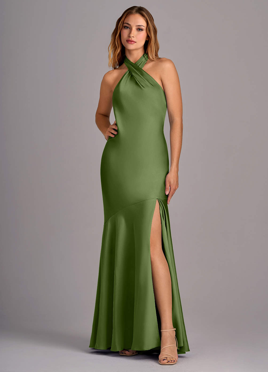 Azazie Lorena Bridesmaid Dresses Juniper Mermaid Pleated Stretch Satin Dress image1
