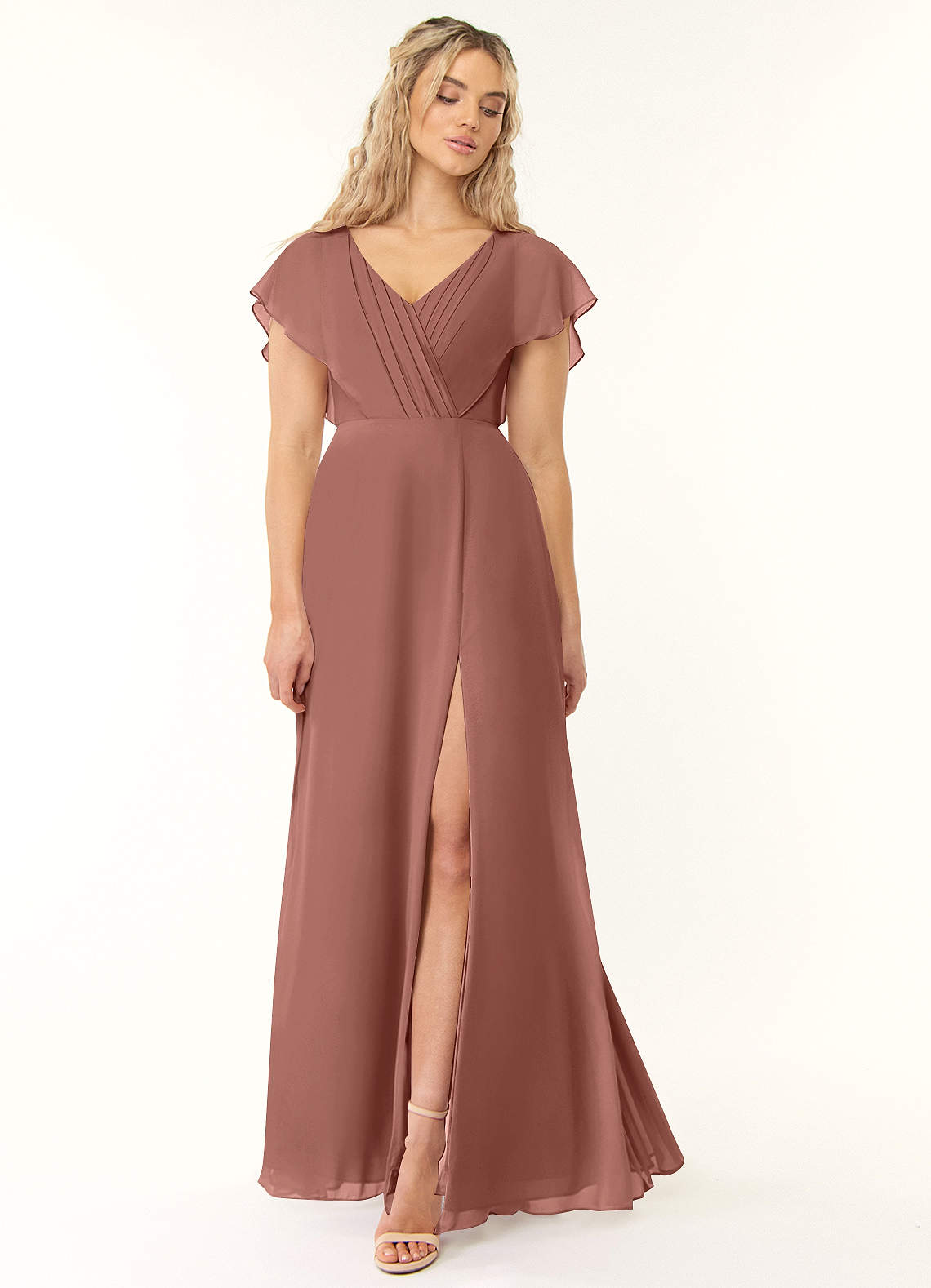 Azazie Rylee Bridesmaid Dresses Cedar Rose A-Line Pleated Chiffon Dress image1