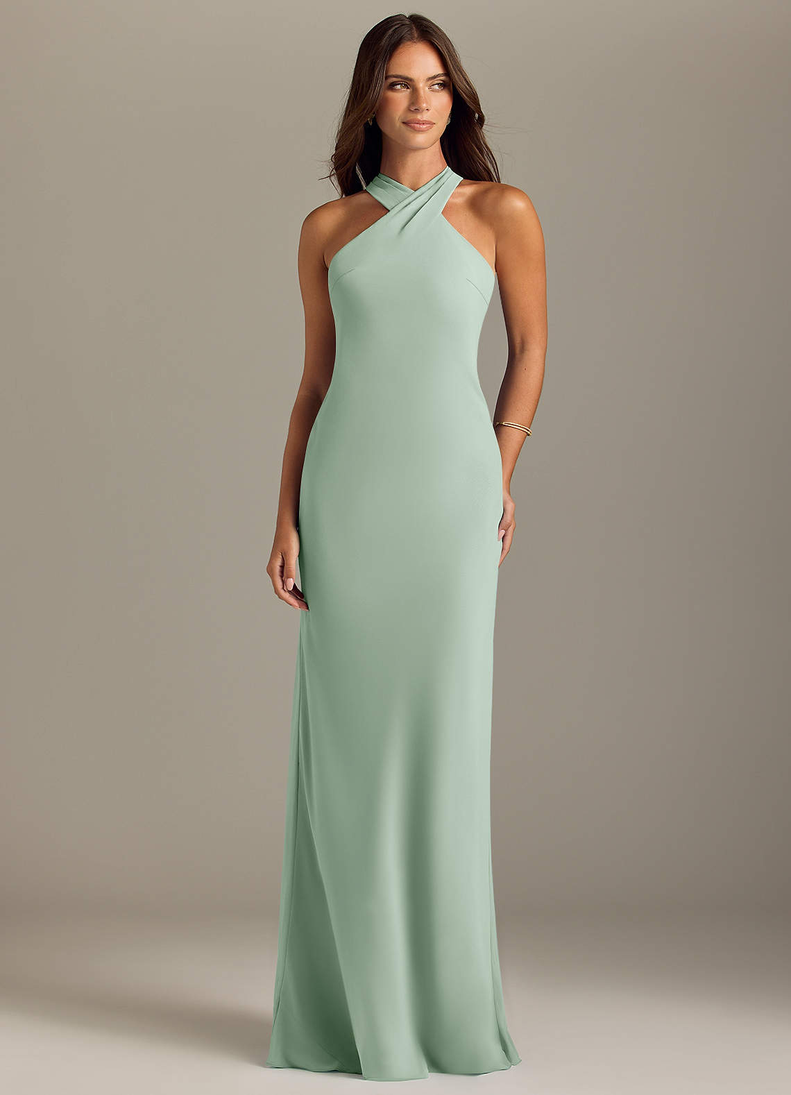 Azazie Doretta Bridesmaid Dresses Agave Mermaid Pleated Chiffon Dress image1