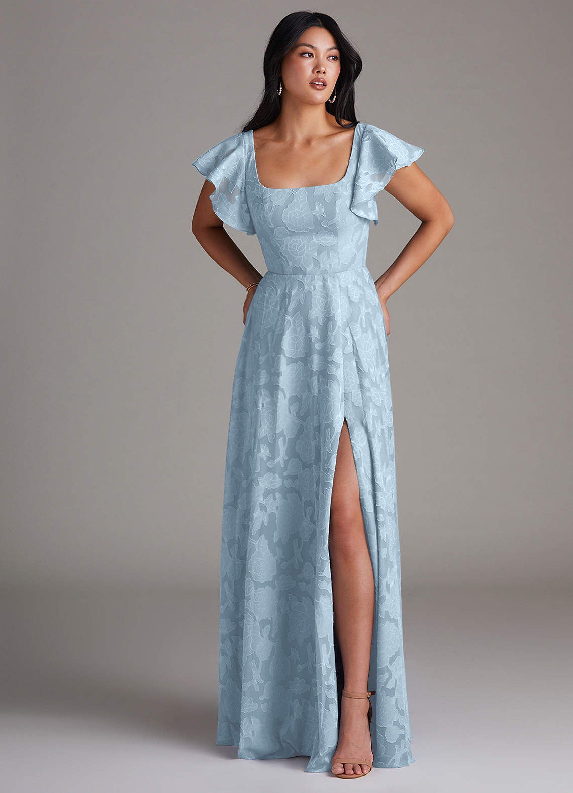 azazie blue floral dress Azazie Bondi Blue Cottage Floral Chiffon Bridesmaid Dresses