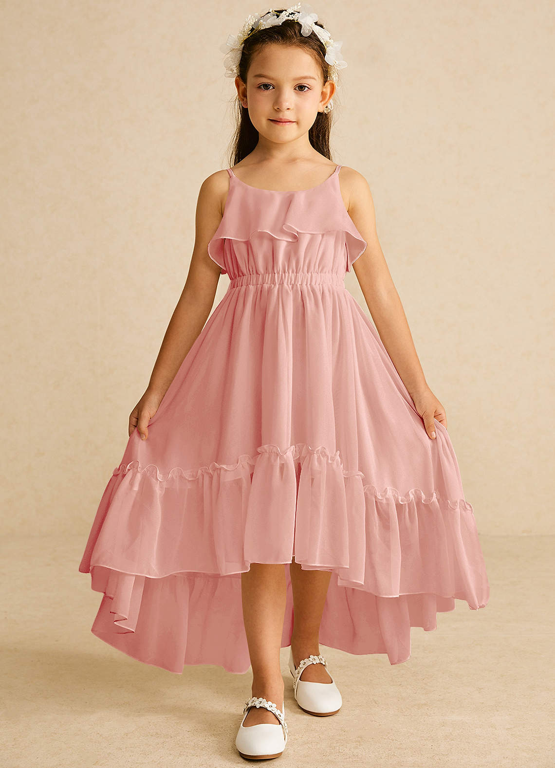 Azazie Karmen Flower Girl Klänningar Klänning A-Line i Chiffong Ruched image1