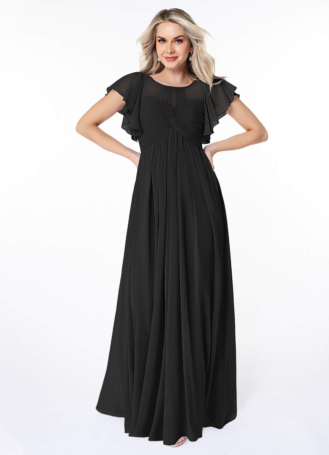 Azazie Lily At-home Try On Dresses Empire Pleated Chiffon Floor-Length Dress image1