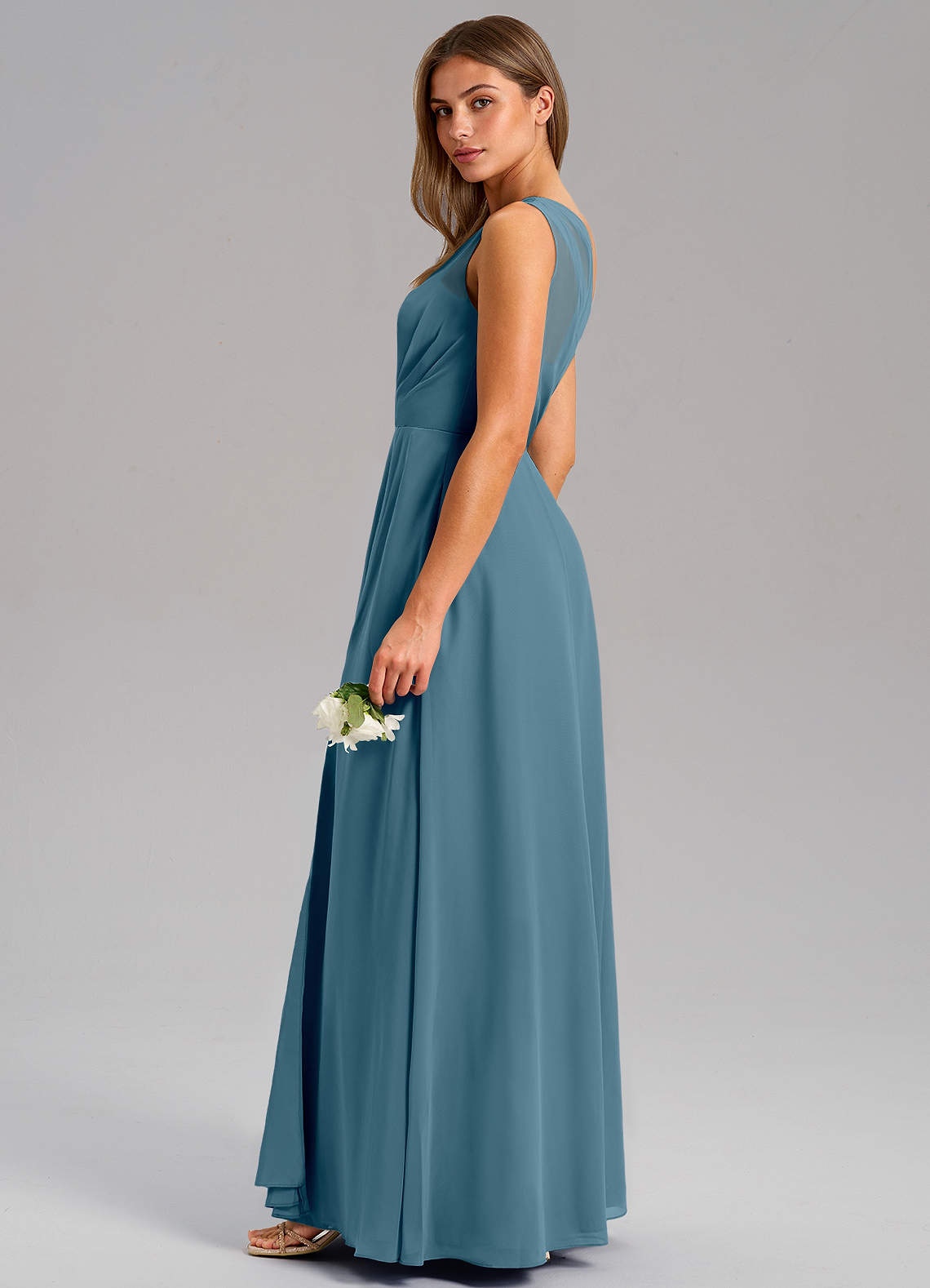 Azazie Phaedra At-home Try On Dresses Bermuda A-Line One Shoulder Chiffon Dress image5