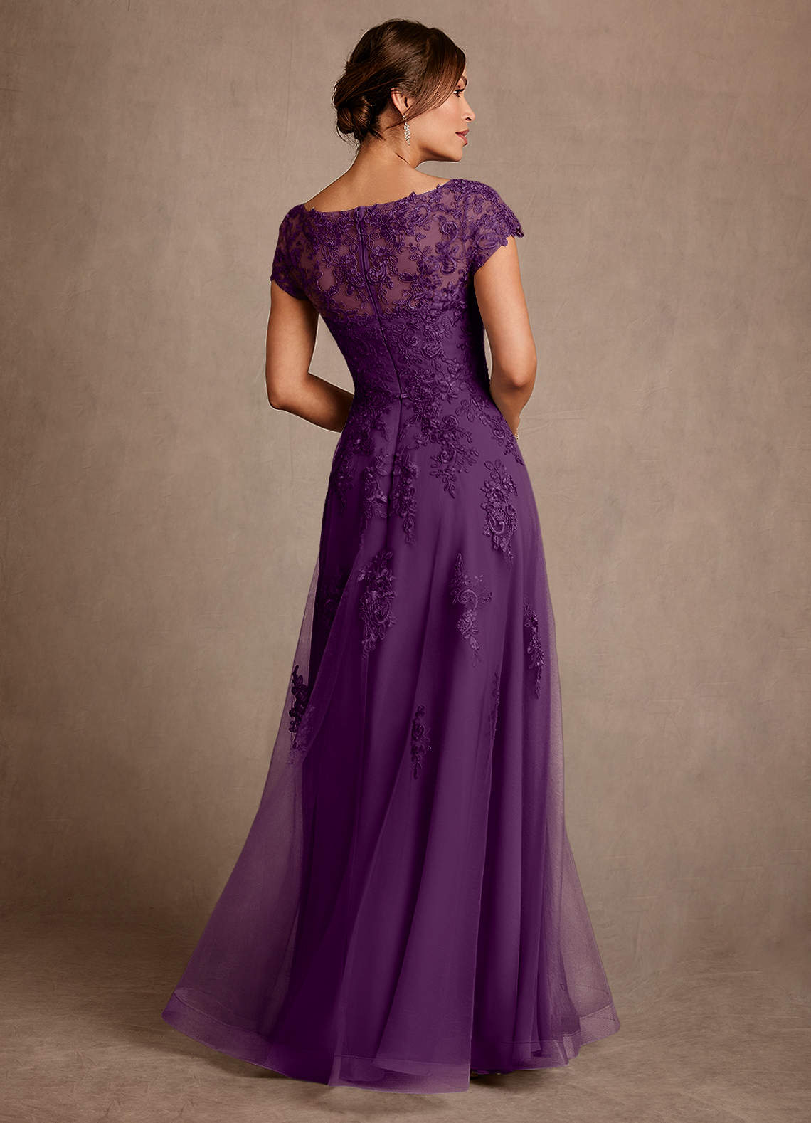 Azazie Jalinda Mother of the Bride Dresses Grape A-Line Lace Chiffon Dress image1