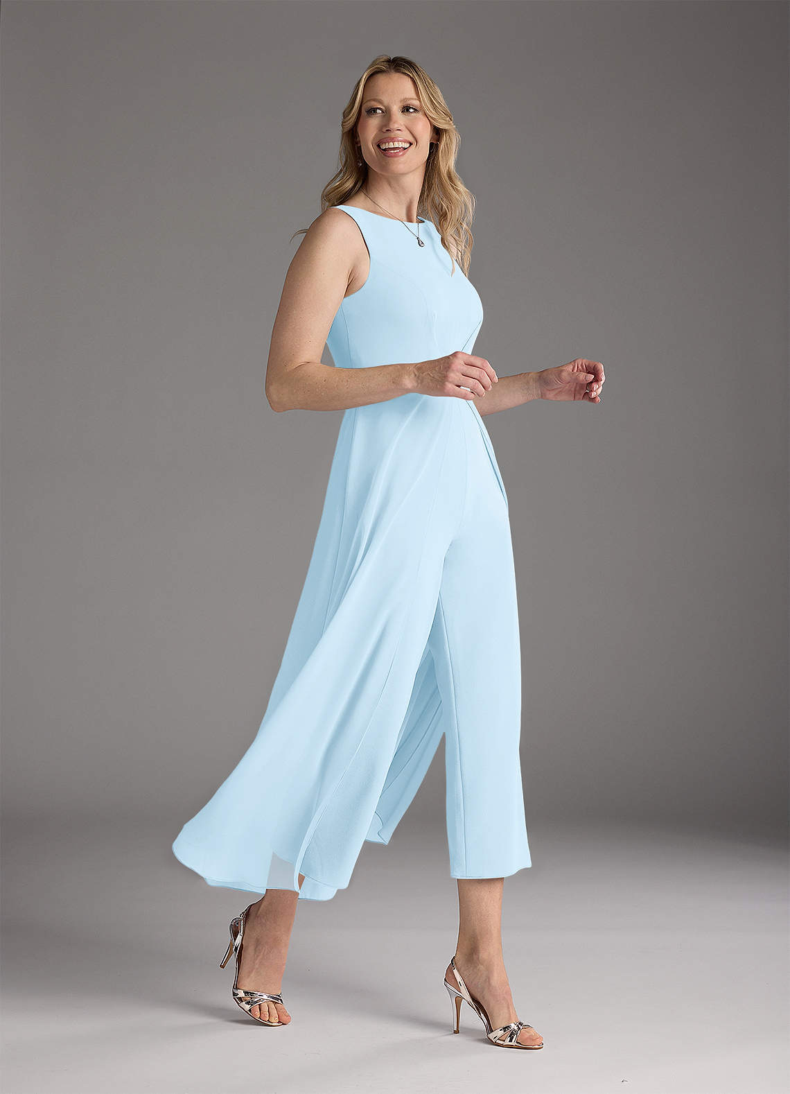 Azazie Anitta Mother of the Bride Dresses Sky Blue Jumpsuit/Pantsuit Pleated Stretch Crepe Dress image3