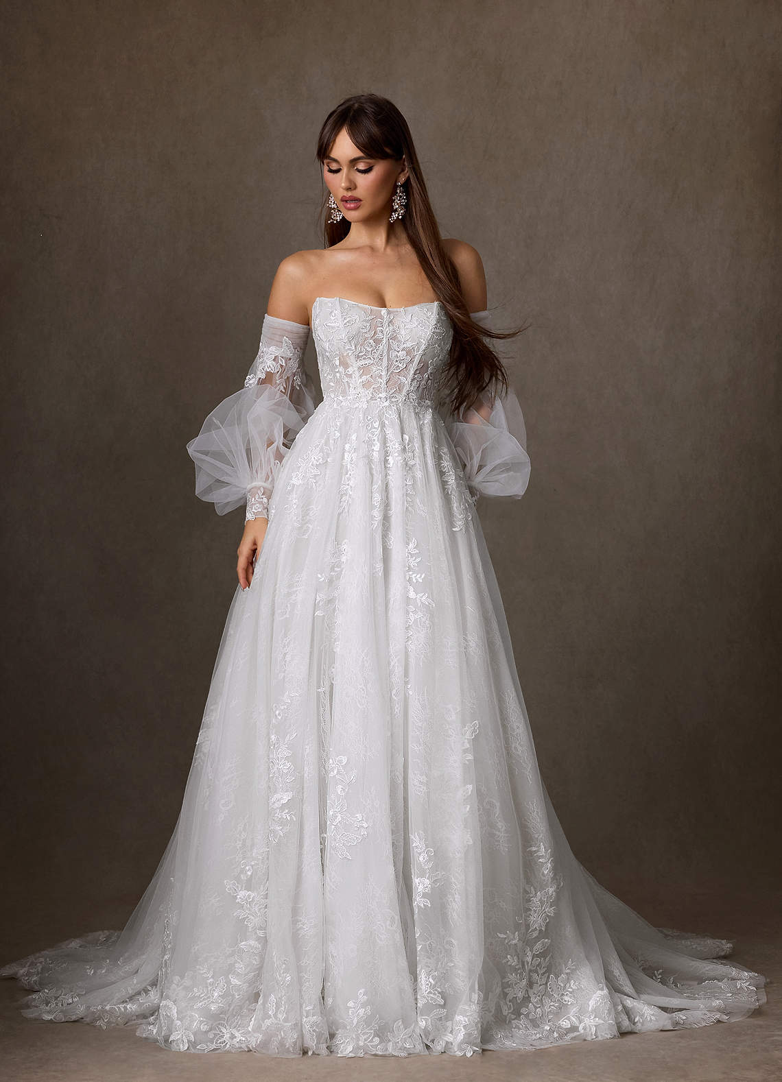 Azazie Elowyn Wedding Dresses Diamond White Ball-Gown Strapless Lace Dress image2