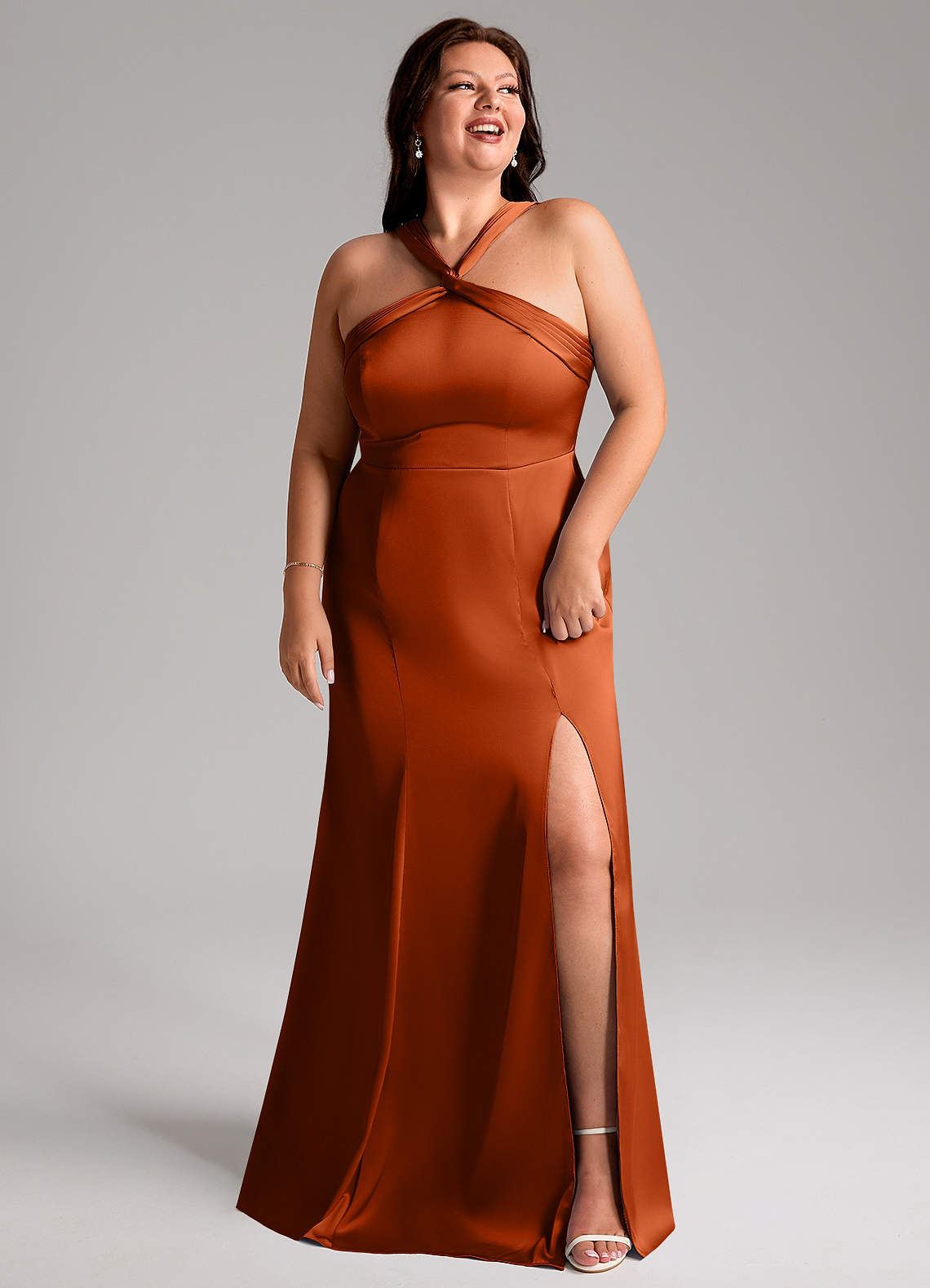 Azazie Rue Bridesmaid Dresses Burnt Orange Mermaid Pleated Stretch Satin Dress image10