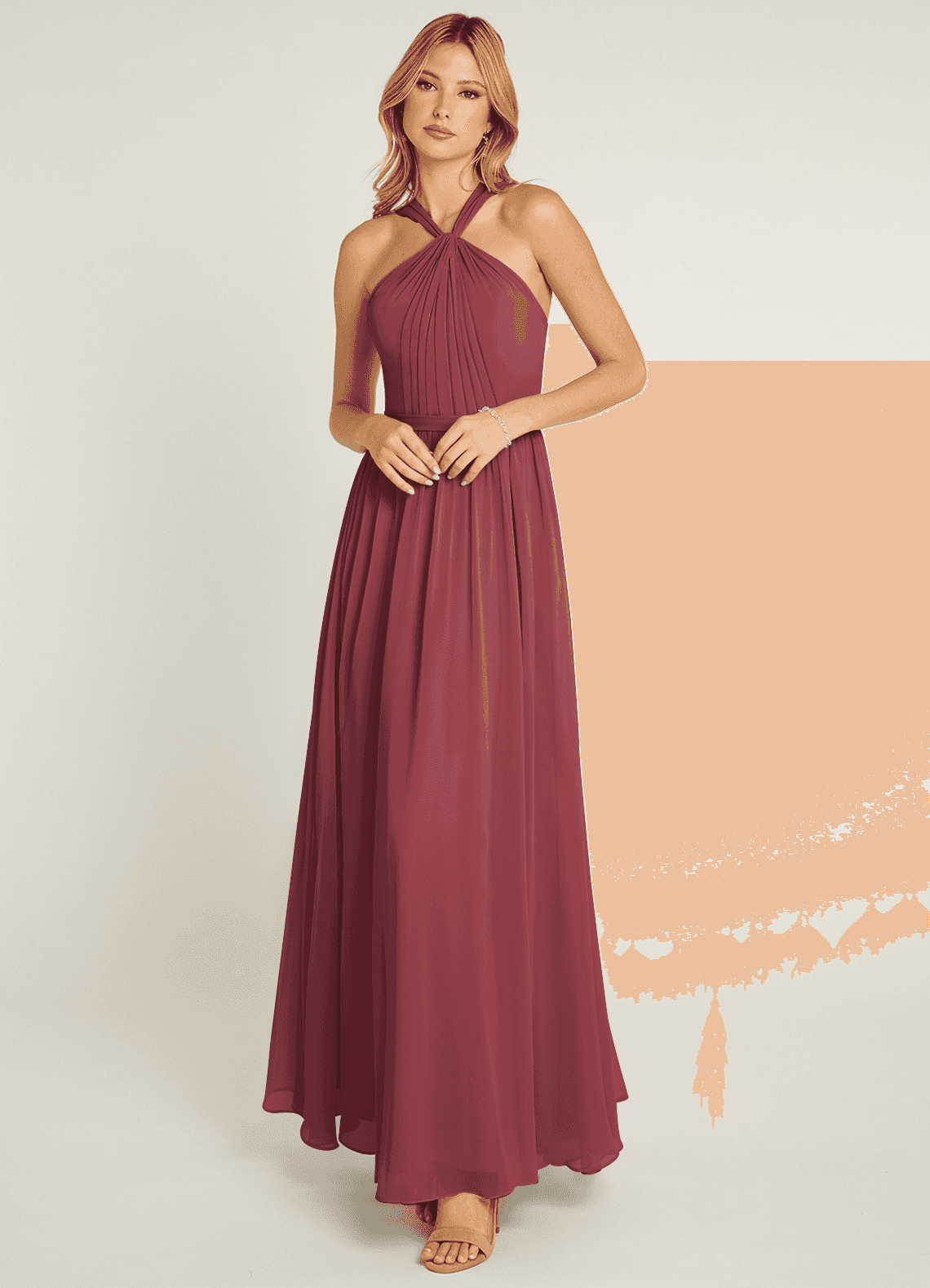 Azazie Jacey At-home Try On Dresses Desert Rose A-Line Pleated Chiffon Dress image1