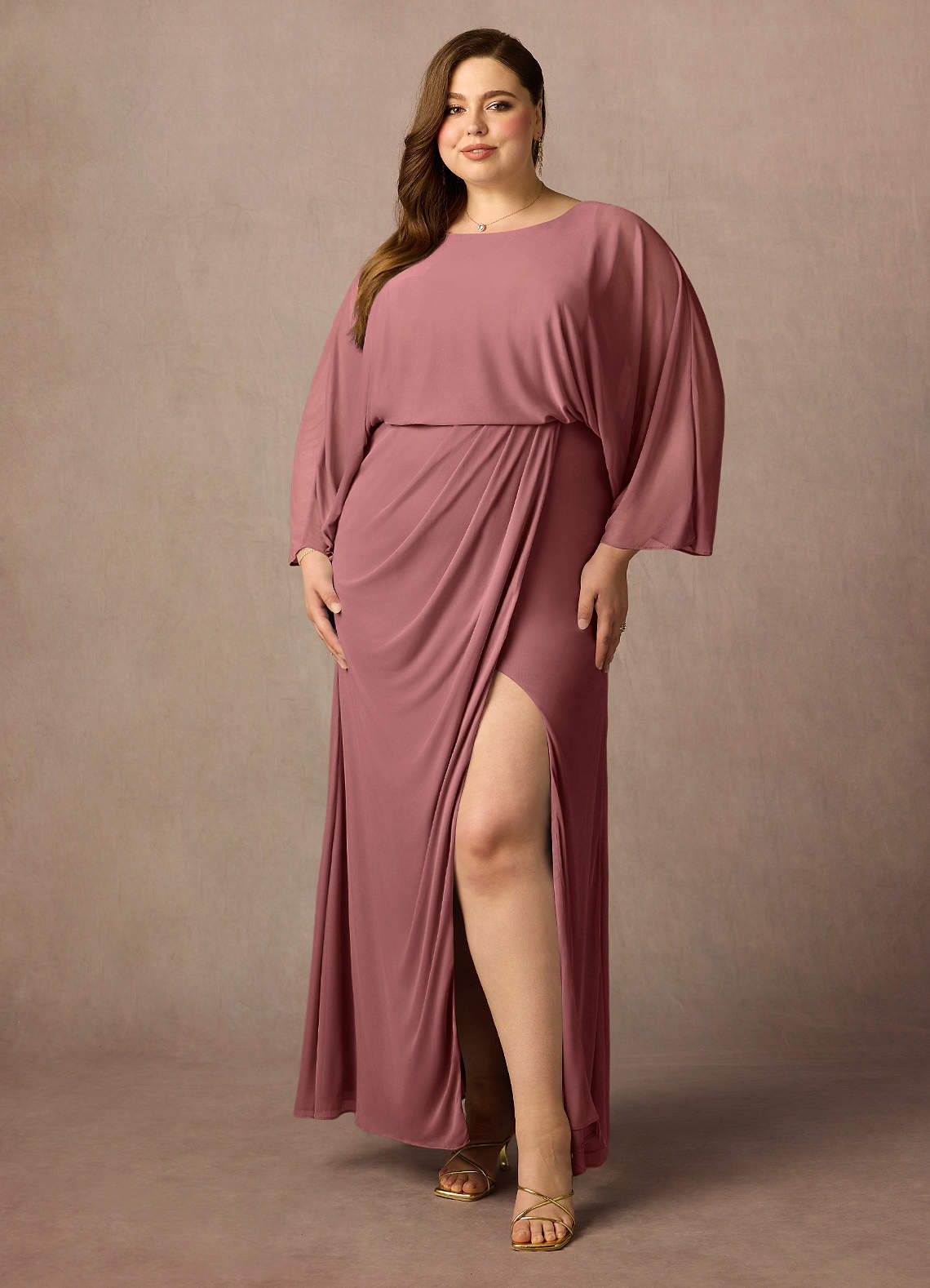 Azazie Ysabella Mother of the Bride Dresses Desert Rose Mermaid Pleated Mesh Dress image1