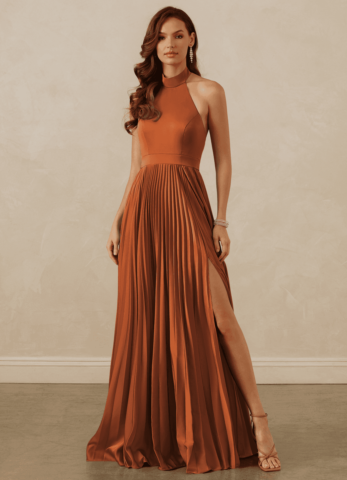 Christian Siriano Bridal for Azazie 1007 Bridesmaid Dresses Cinnamon A-Line Pleated Stretch Satin Dress image1