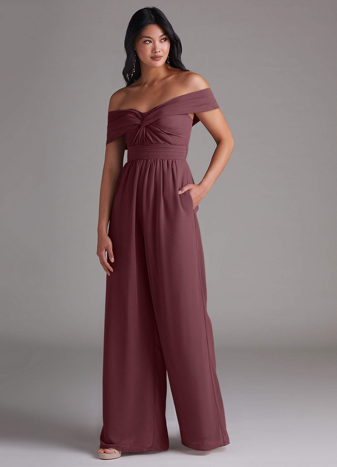 Azazie Lamara Ready to Ship Sangria Chiffon Bridesmaid Dresses