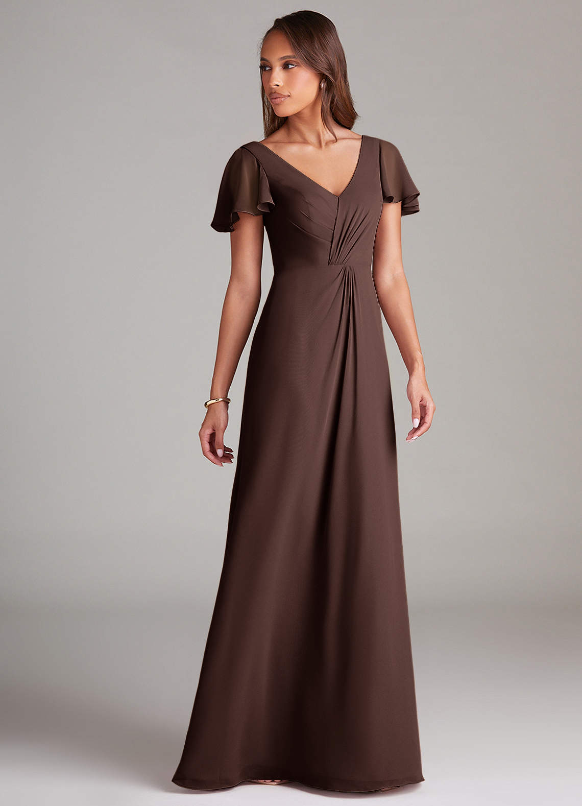 Azazie Soren Bridesmaid Dresses Ganache A-Line Ruched Chiffon Dress image3