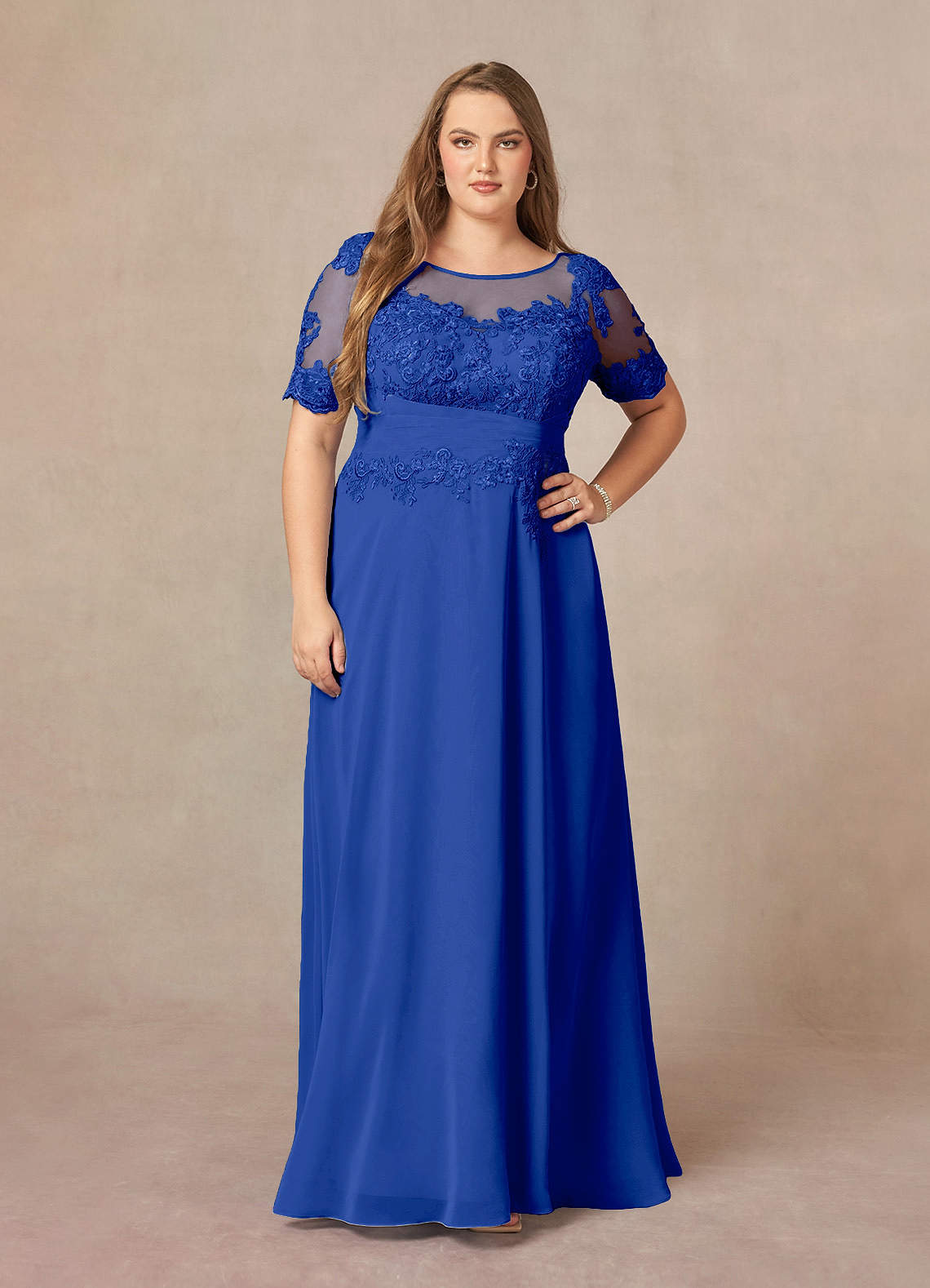 Azazie Raissa Royal Blue A-Line Lace Chiffon Dress Ready to Ship | Azazie Azazie Raissa Royal Blue A-Line Lace Chiffon Dress Ready to Ship | Azazie
