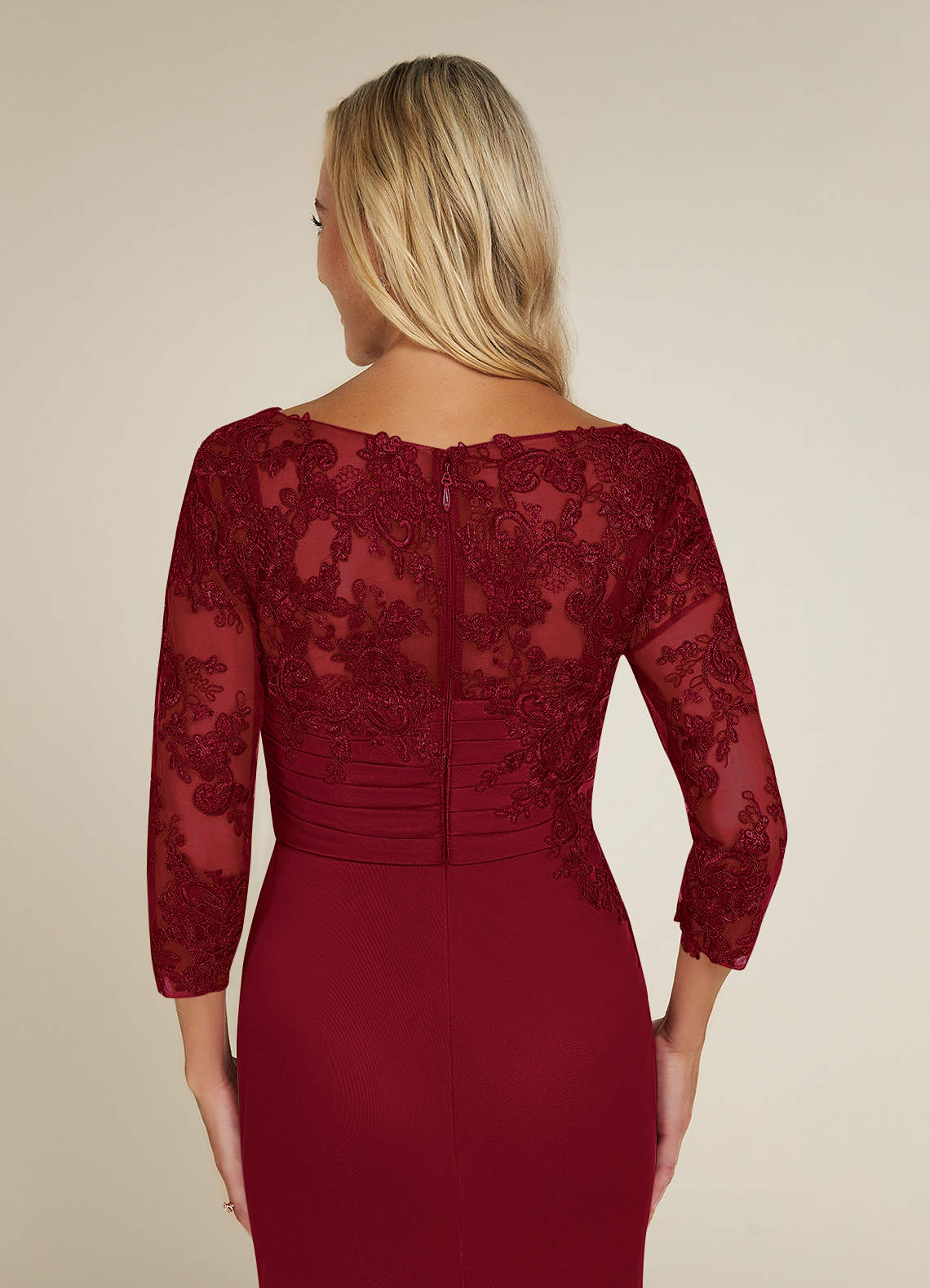 knee length dresses for ladies Plus Size Mermaid Long Red Lace Bridesmaid Dresses with 3/4 Sleeves