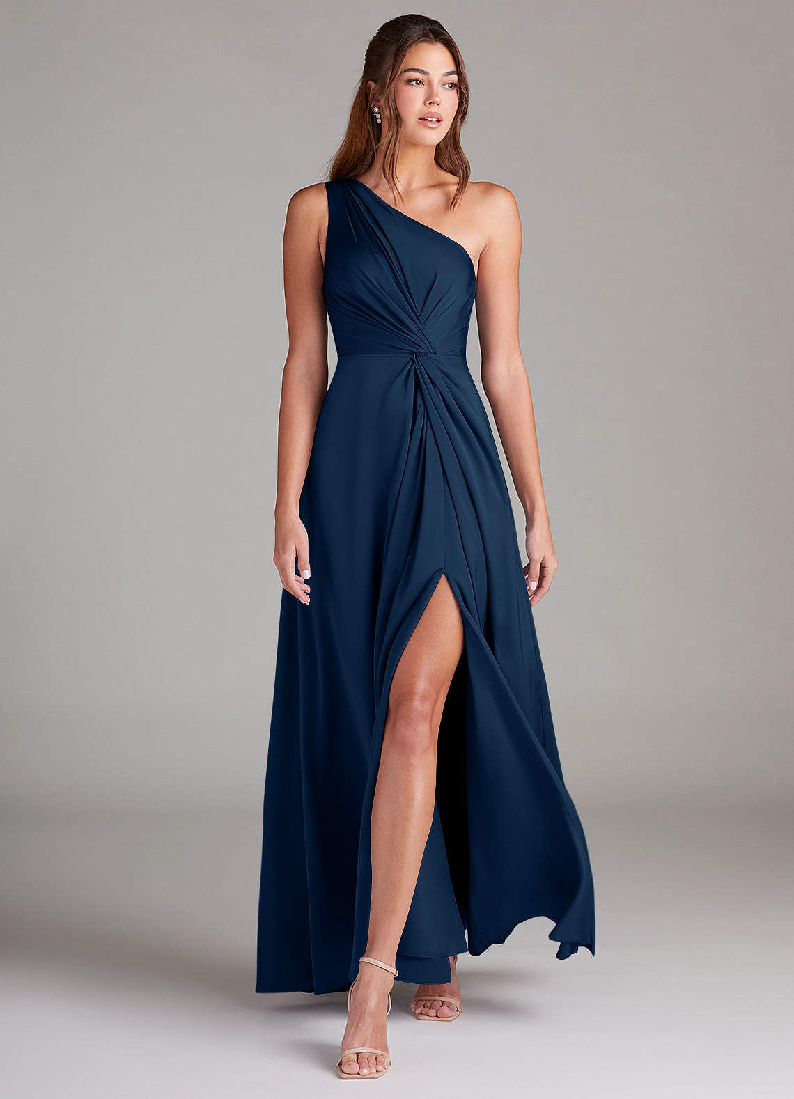 navy blue asymmetric hem one shoulder dress Rule Breaker One Shoulder Midi Dress Navy