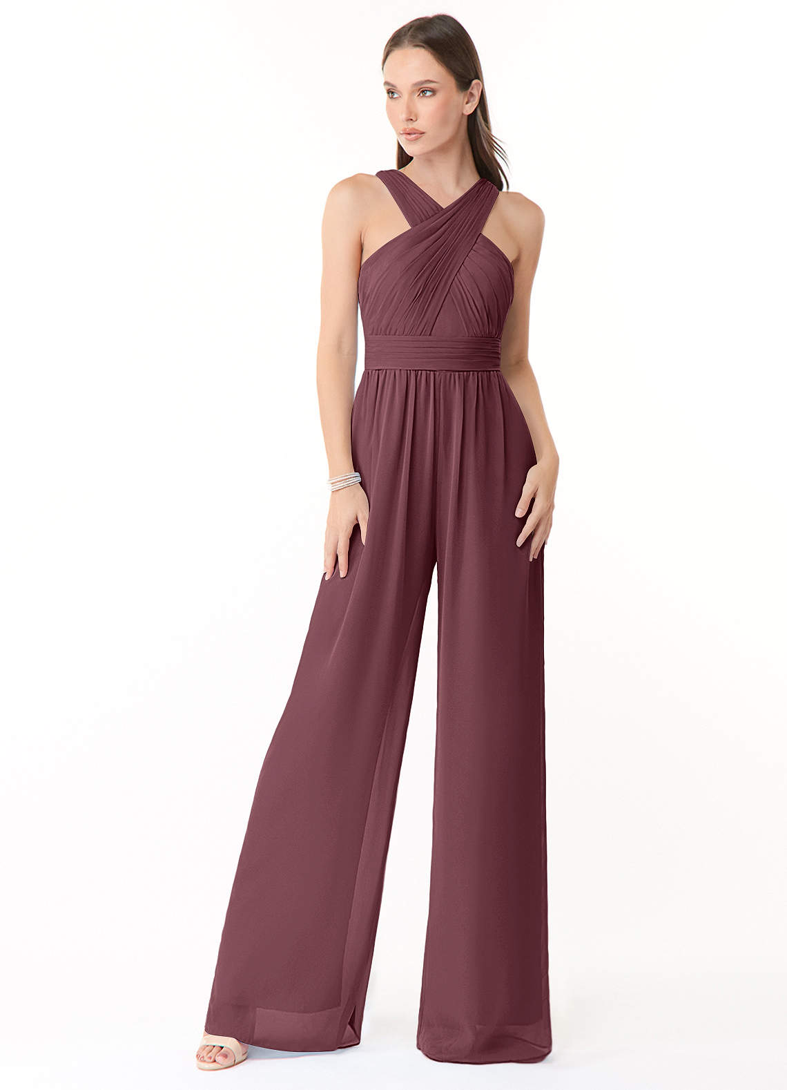 Azazie Berdie Jurken voor bruidsmeisjes Jumpsuit van Chiffon Houder Sangria image1