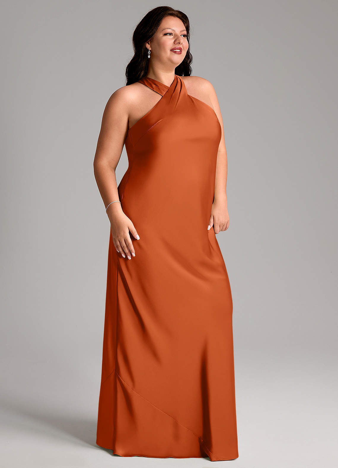 Azazie Doretta Bridesmaid Dresses Burnt Orange Mermaid Pleated Stretch Satin Dress image7