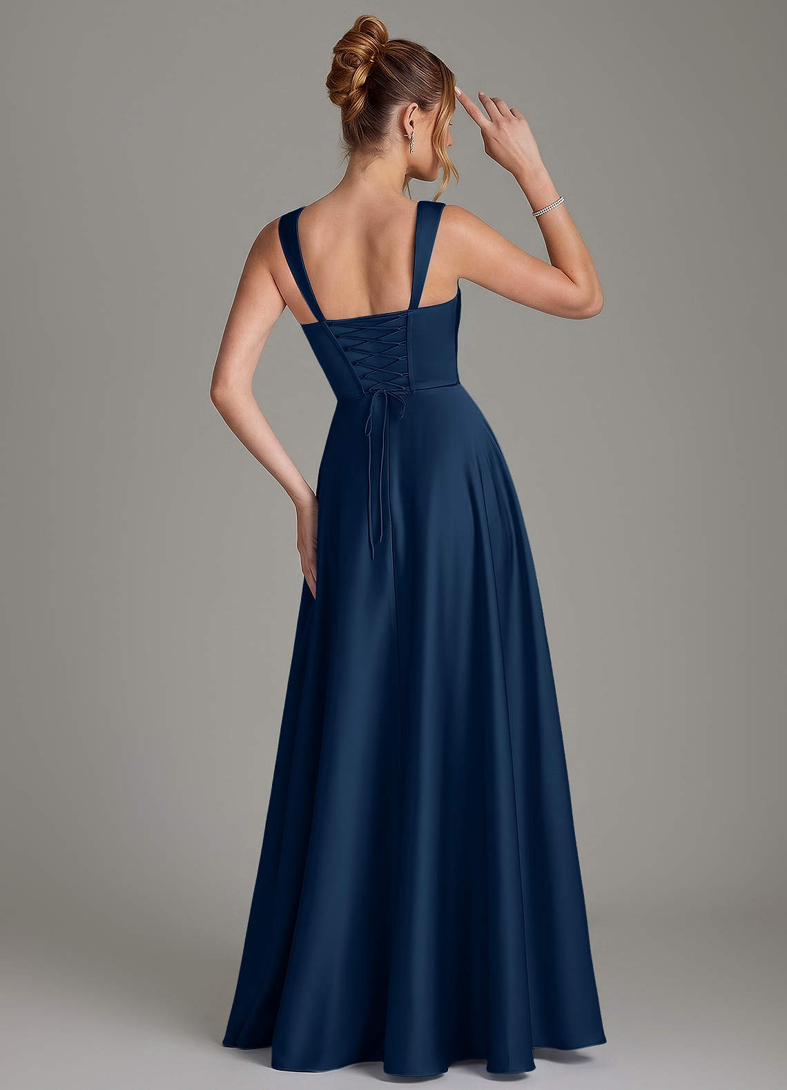 Azazie Azaria Dark Navy Stretch Satin Bridesmaid Dresses | Azazie