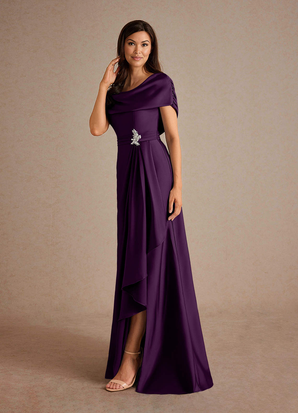 Azazie Branford Grape A-Line Pleated Stretch Satin Dress | Azazie DE