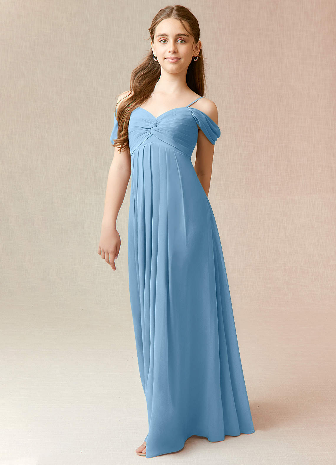Azazie Kaitlynn Junior Vestido de Azul Acero de Gasa de Corte En A con Vestidos sin tirantes image1