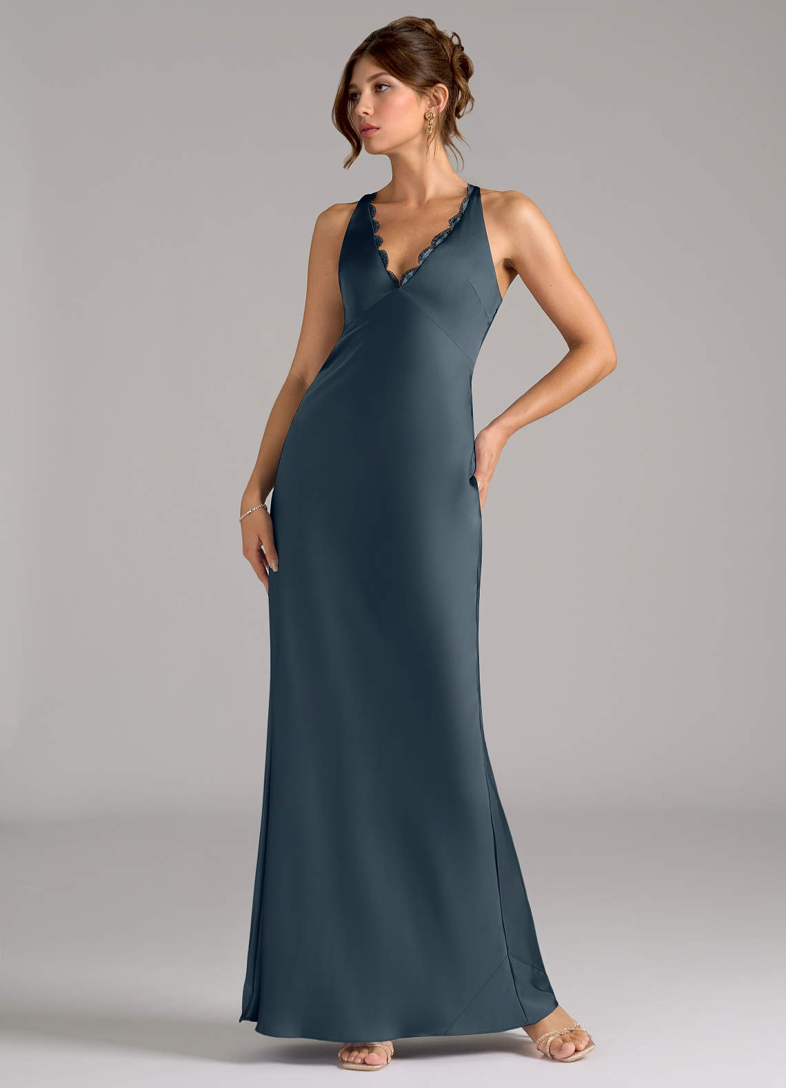 Azazie Tianna Bridesmaid Dresses Twilight A-Line Stretch Satin Dress image1