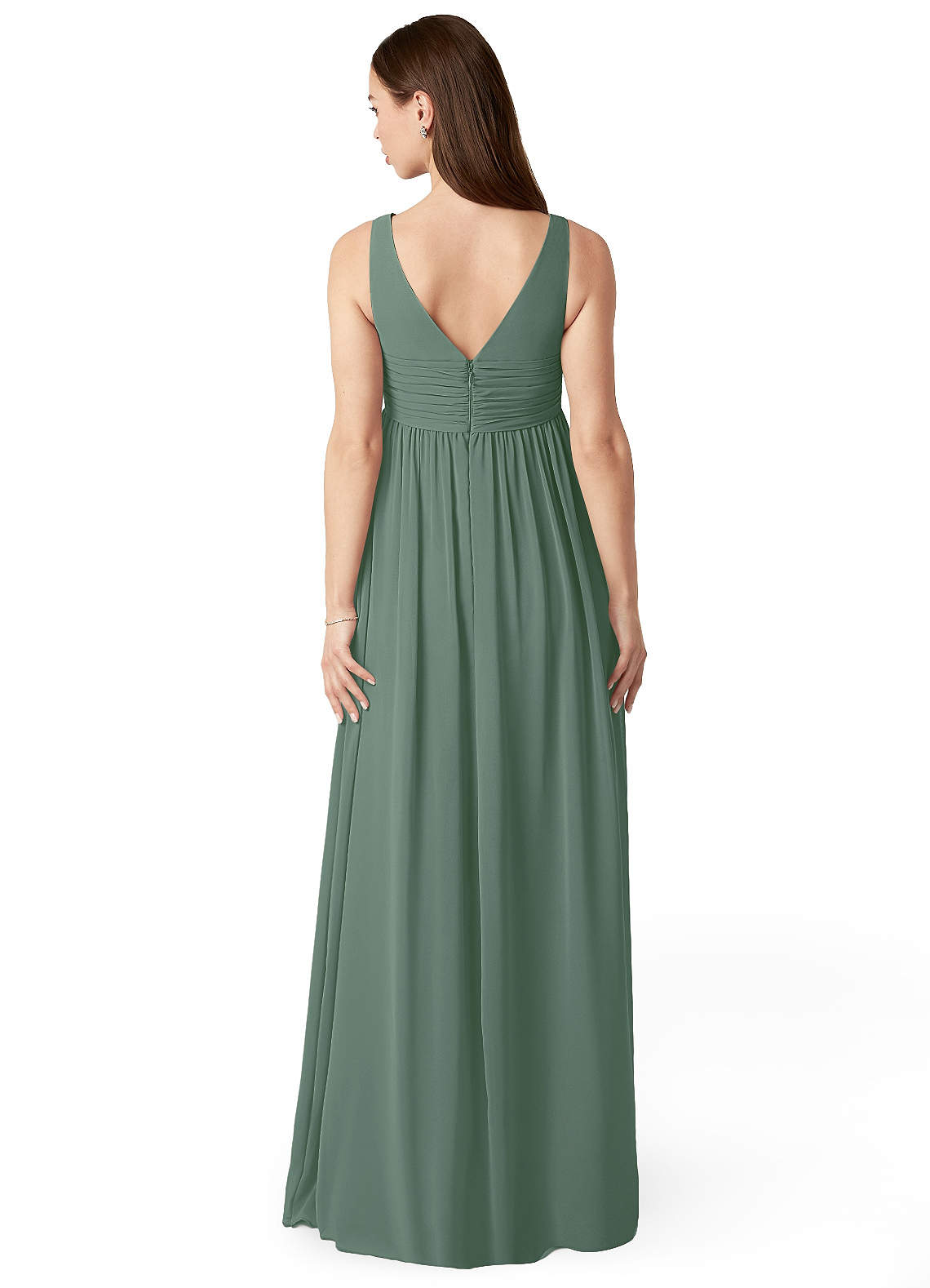 Azazie Yetta Maternity Bridesmaid Dresses A-Line V-Neck Gathered Chiffon Floor-Length Dress image1