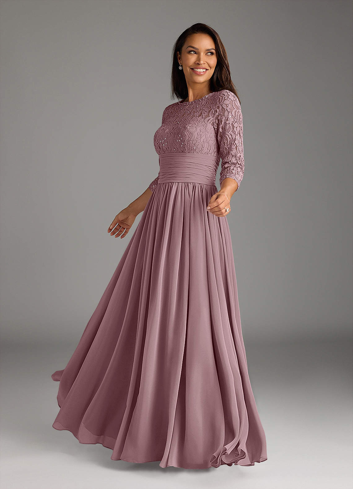 Azazie Olga Dusty Rose A-Line Lace Chiffon Dress Ready to Ship