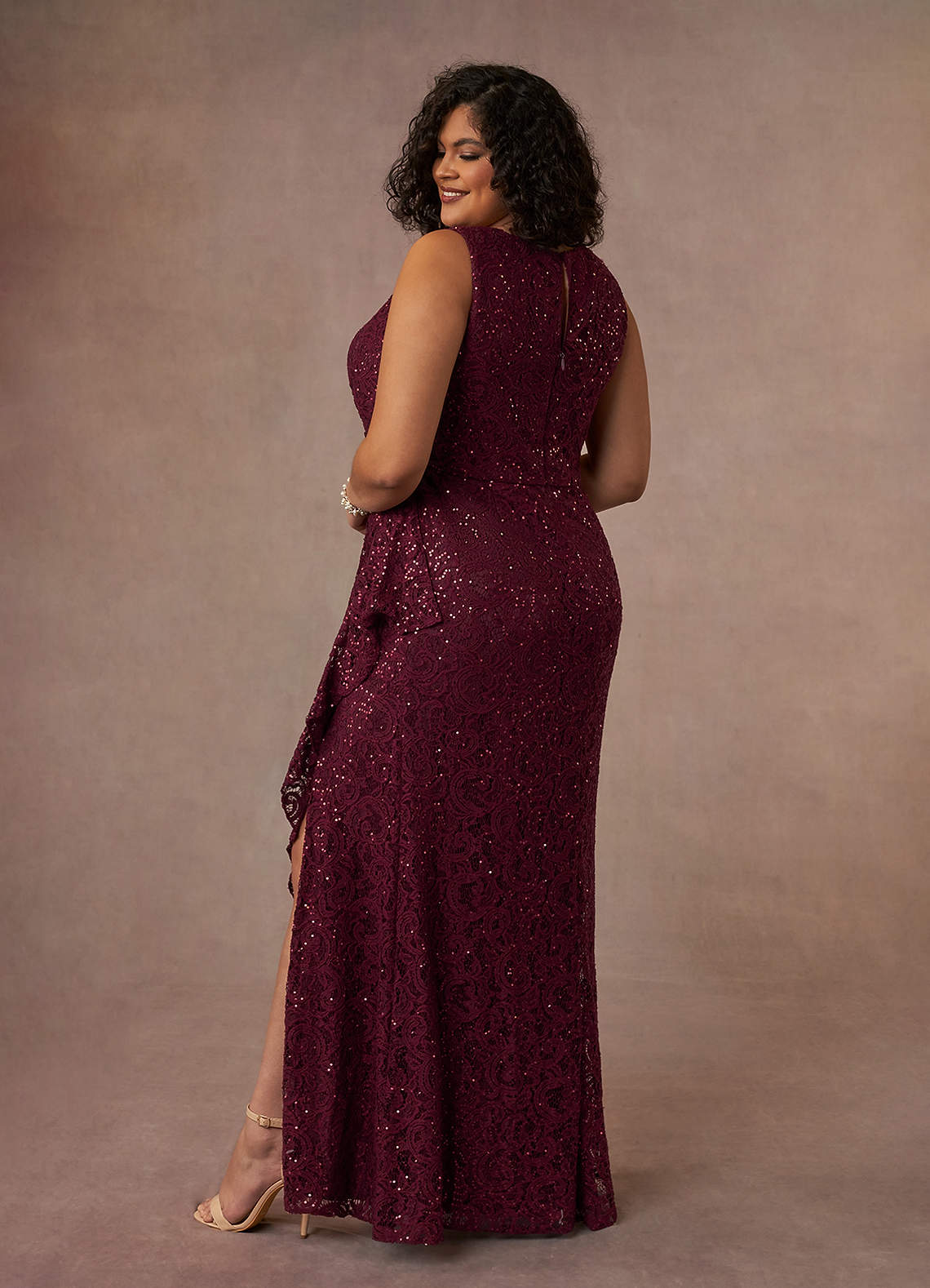 Azazie Eleanora Cabernet Sheath Sequins Lace Dress Ready to Ship