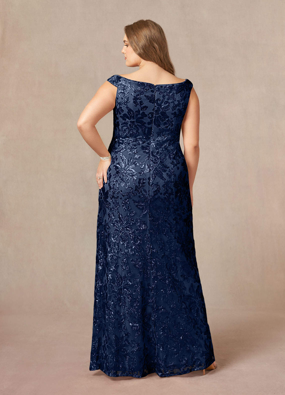 Azazie Porcelain Mother of the Bride Dresses Dark Navy A-Line Off the Shoulder Lace Dress image9