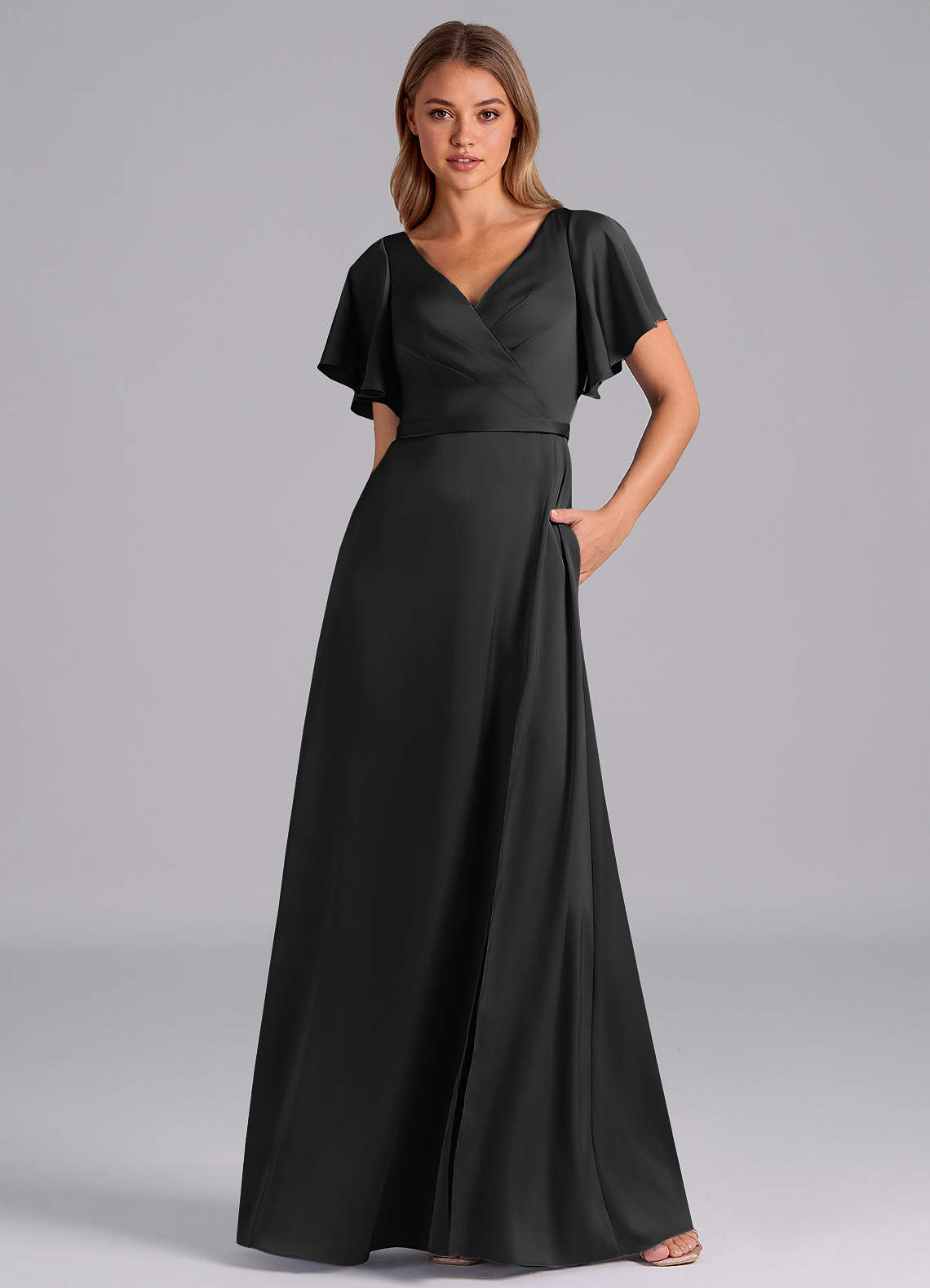 Azazie Ambrosia Black Stretch Satin Bridesmaid Dresses | Azazie