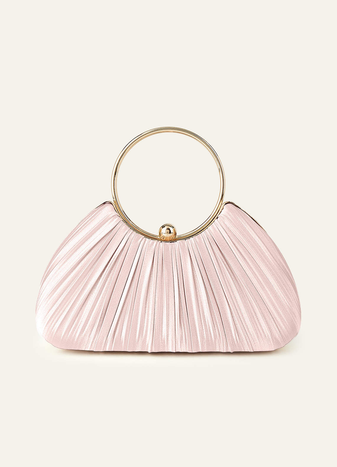 front Matching Color Metallic Satin Pleated Handbag